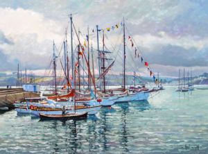 Peinture de Henri Le Goff: Beaux voiliers à Douarnenez