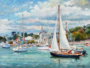 Peinture de Henri Le Goff: Bénodet, retour au port