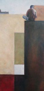 Peinture de Brigitte DUMONT: L'homme sur le muret