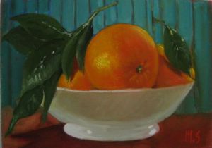 Peinture de MONIQUE SHAW: Oranges et porcelaine blanche