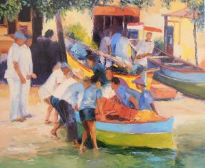 Peinture de Veronique LANCIEN: RETOUR DE PECHE A LA MARTINIQUE