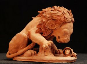 Sculpture de Joel Roussin: Le Lion et le Rat