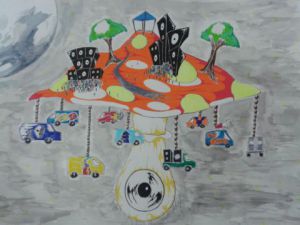 Dessin de geoseize: planète champignon