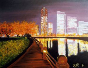 Peinture de A BRUNELLO: ballade au bord de la ville