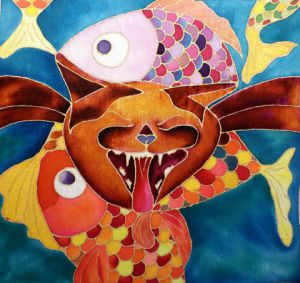 Peinture de catherine vaganay metal sculpture: Psychedelic Cat Serie: Yawning Cat