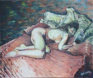 Peinture de Gerard SERVAIS: Nu au livre