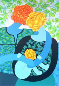Peinture de Jideka: Couple de roses avec enfant