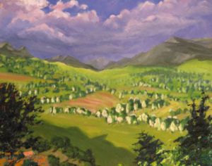 Peinture de Manu Fromont: A l'ombre de l'Eglise- (le dernier rempart)