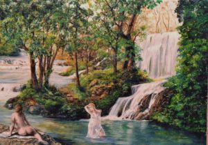 Peinture de Jacques MONCHO: Bain à la cascade