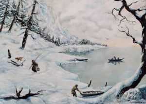 Peinture de Jacques MONCHO: Pêcheur en hiver