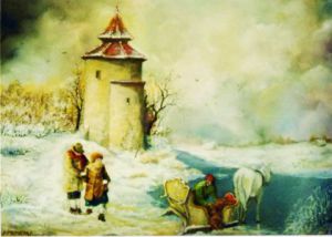 Peinture de Jacques MONCHO: Une promenade en traineau