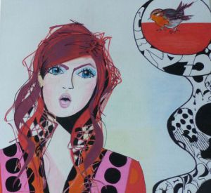 Peinture de Francoise Dubost: Dame au rouge gorge