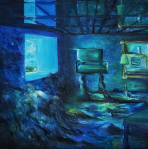 Peinture de camille colobert: chaise aux rochers