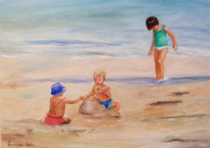 Peinture de francoise ader: bebes à la plage