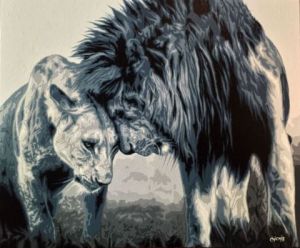 Peinture de guionie jean: Tendresse Féline