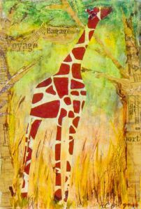 Peinture de nelly cougard: La girafe voyageuse