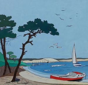 Peinture de francoise ader: Vue de la dune du Pyla