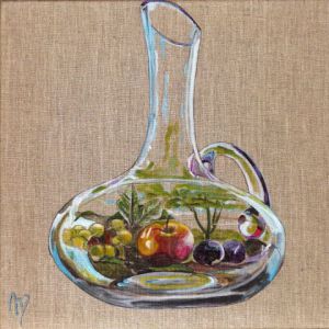 Peinture de annie massollo: Fusion , de la Carafe et du Verger
