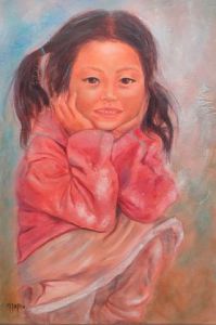 Peinture de MARTINE GREGOIRE: FILLETTE PULL ROSE