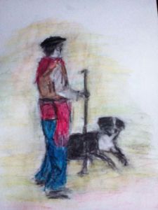 Peinture de Marie LOPEZ: Berger Basque et son Chien
