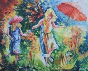 Peinture de Gerard SERVAIS: Fillettes aux pieds légers