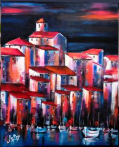 Peinture de le zacharien: Clair de lune sur le port