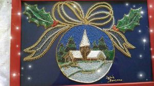 Vitrail de Sylvie Bouzana Leandre: le village d'hiver