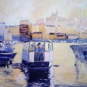 Peinture de Veronique LANCIEN: FERRY BOAT MARSEILLE ROSEE