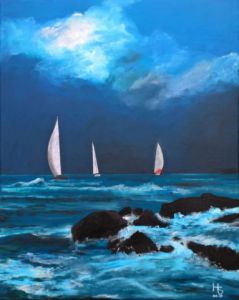 Peinture de Henri SACCHI: Régate au clair de lune