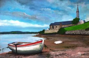 Peinture de Henri SACCHI: L'église de Landévennec (Finistère)