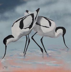 Peinture de Sylviane PETIT: Avocettes - l'une et l'autre