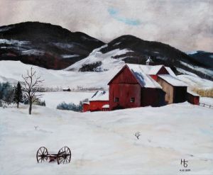 Peinture de Henri SACCHI: Neige et grange