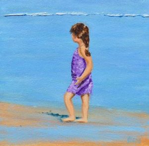 Peinture de christian riado: la fillette en bleu