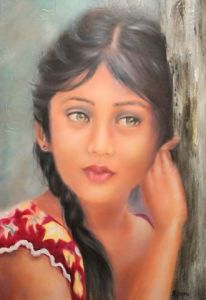 Peinture de MARTINE GREGOIRE: FILLETTE À LA TRESSE