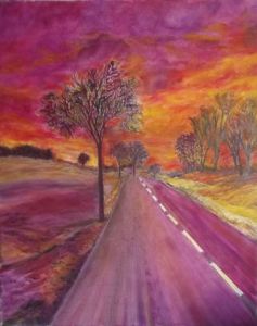Peinture de LUCIE2: ROUTE AU CREPUSCULE
