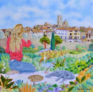 Peinture de martine alison: Il était une fois la colombe d'or de Saint-Paul de Vence