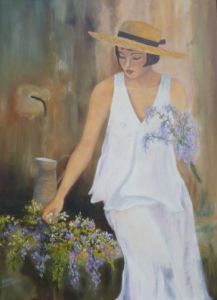 Peinture de LYN LENORMAND: Ika au pied de la fontaine