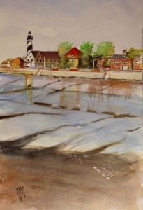 Peinture de Hano Pierre: Chenal de l' AA entre grand Fort et Petit Fort Philippe 