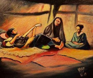 Peinture de Hano Pierre: Le musicien du désert