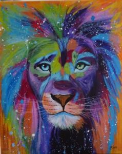 Peinture de sandrine richalet: lion pop art