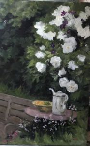 Peinture de milsant:   LE JARDIN DE ROSES