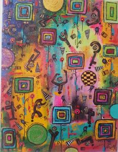 Peinture de Embe: jeux de ballons dans la prairie