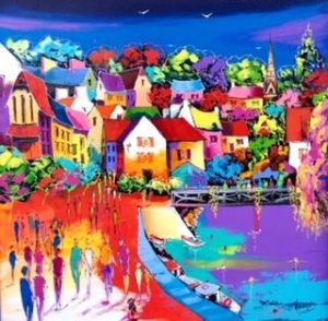 Peinture de philippe amagat: Sur le quai de Pont Aven