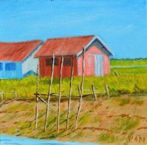 Peinture de christian riado: CABANE LA TREMBLADE