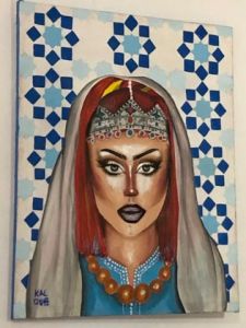 Peinture de Kaloubarts: Laa femme amazigh et le zelige.