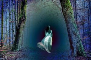 Art_numerique de Françoise DELEGLISE: silhouette blanche dans la nuit bleue