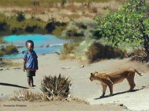 Art_numerique de Françoise DELEGLISE: l'enfant et la lionne