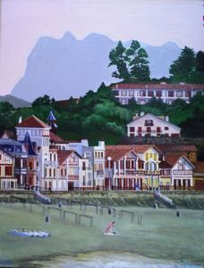 Peinture de claude LOTH: La plage à Saint Jean de Luz