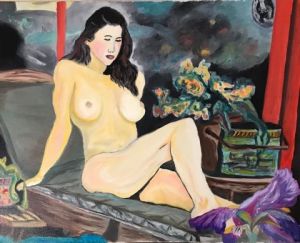 Peinture de Francois Van hemelryck: Fleurs et Canapé