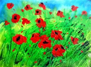 Peinture de MMARTIN: champ de coquelicots